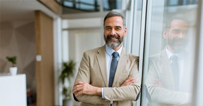 Businessman smiling in office