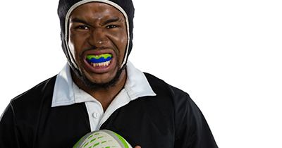 Rugby player wearing mouthguard