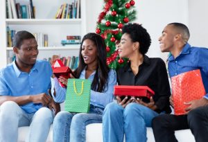 family opening presents together